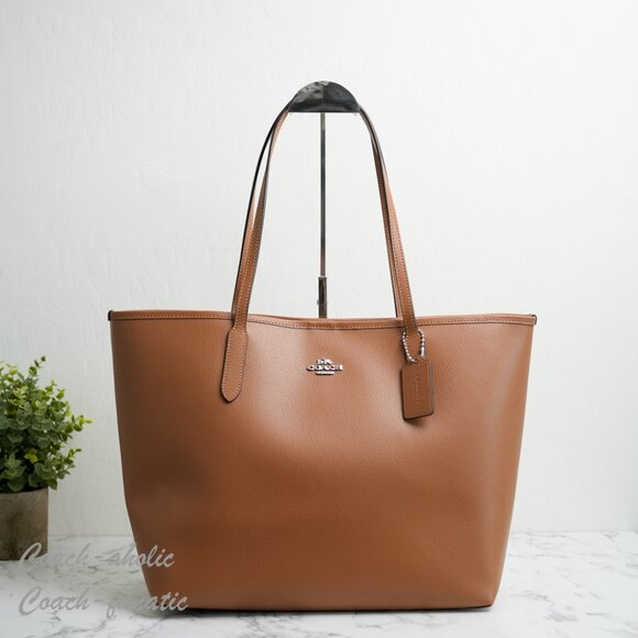NWT Coach CR111 City Tote Bag in Silver/Light Saddle - Picture 1 of 10